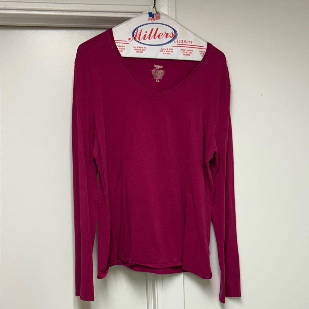 Women's V-Neck stretchy Long Sleeve Top - Pink